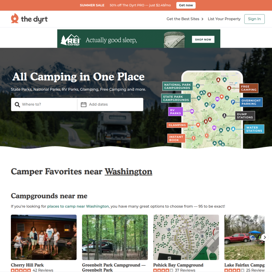 thedyrt.com homepage screenshot