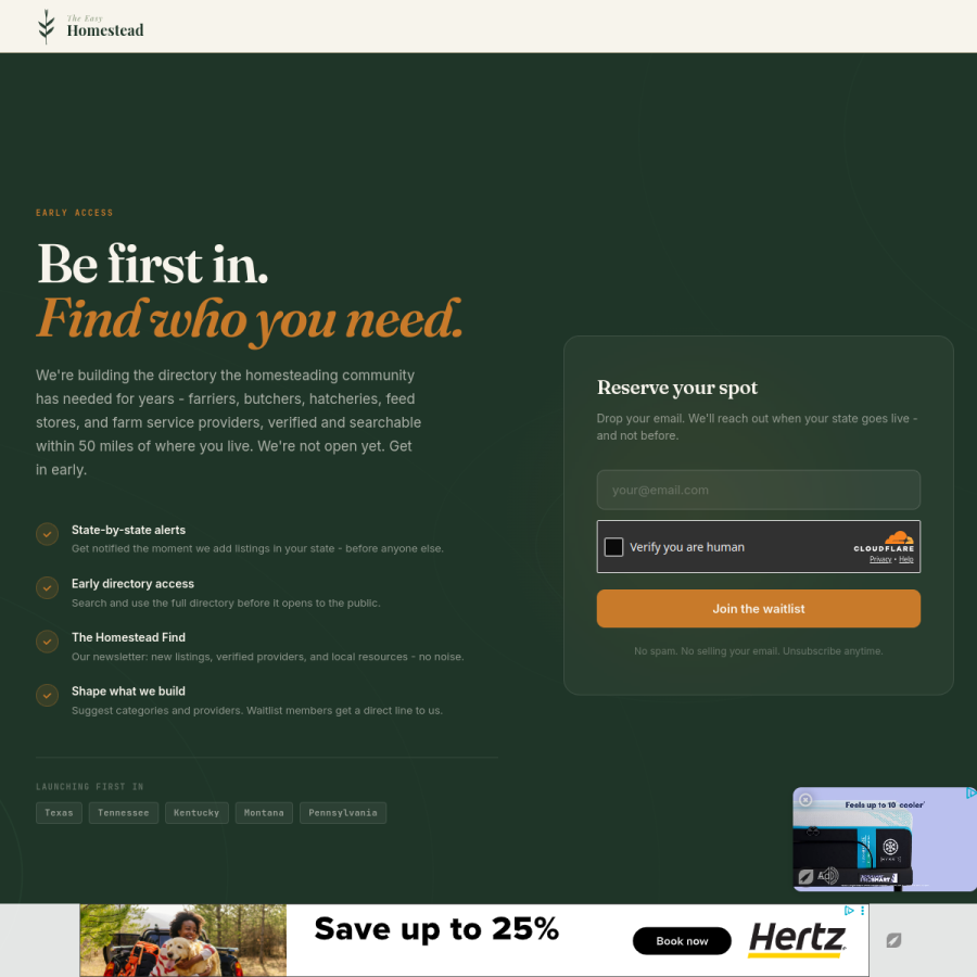theeasyhomestead.com homepage screenshot
