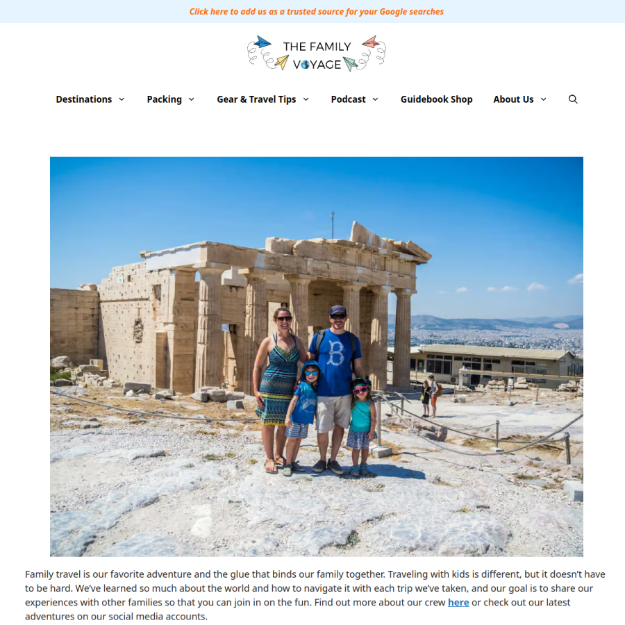 thefamilyvoyage.com homepage screenshot