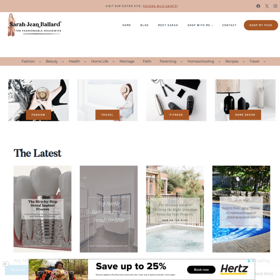 thefashionablehousewife.com homepage screenshot