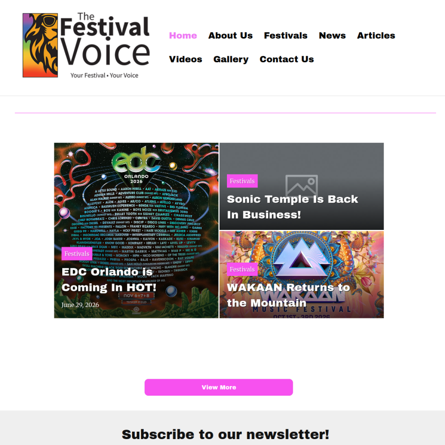 thefestivalvoice.com homepage screenshot
