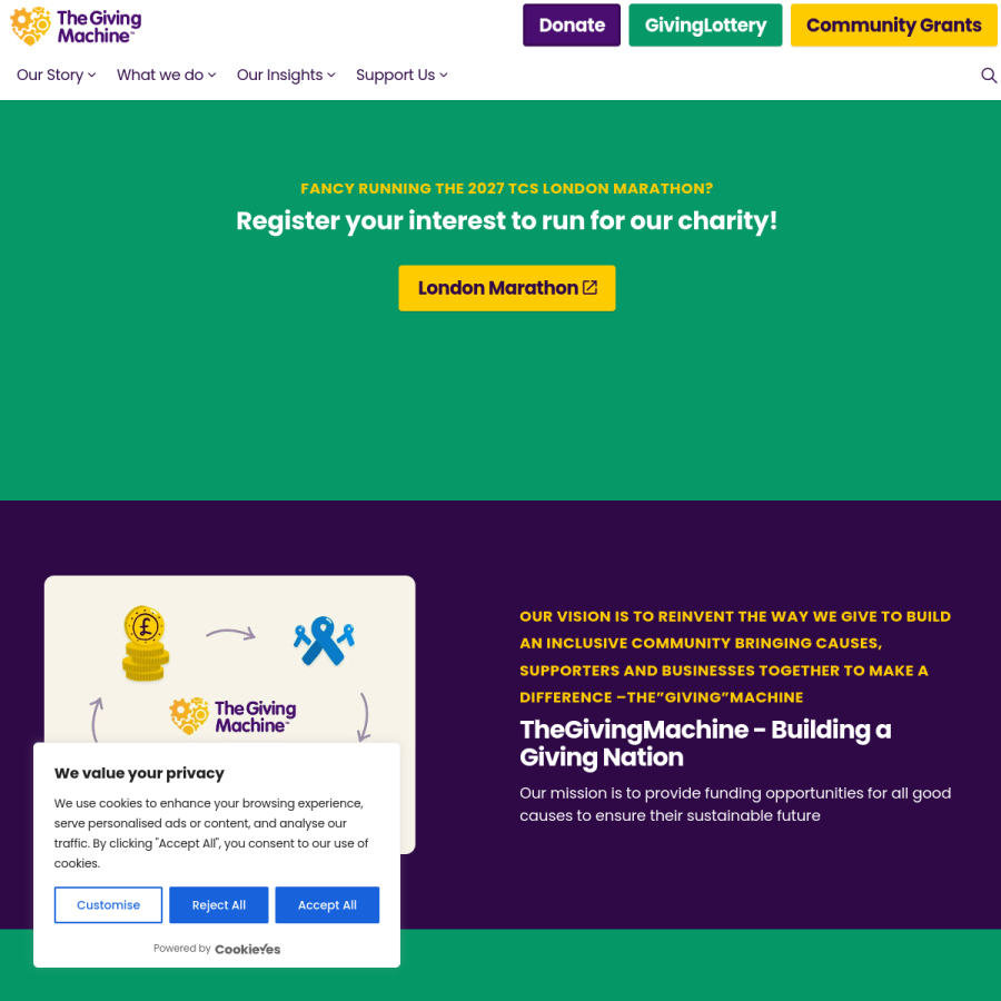thegivingmachine.co.uk homepage screenshot