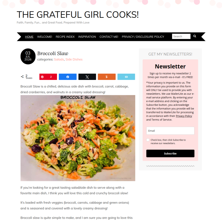 thegratefulgirlcooks.com homepage screenshot