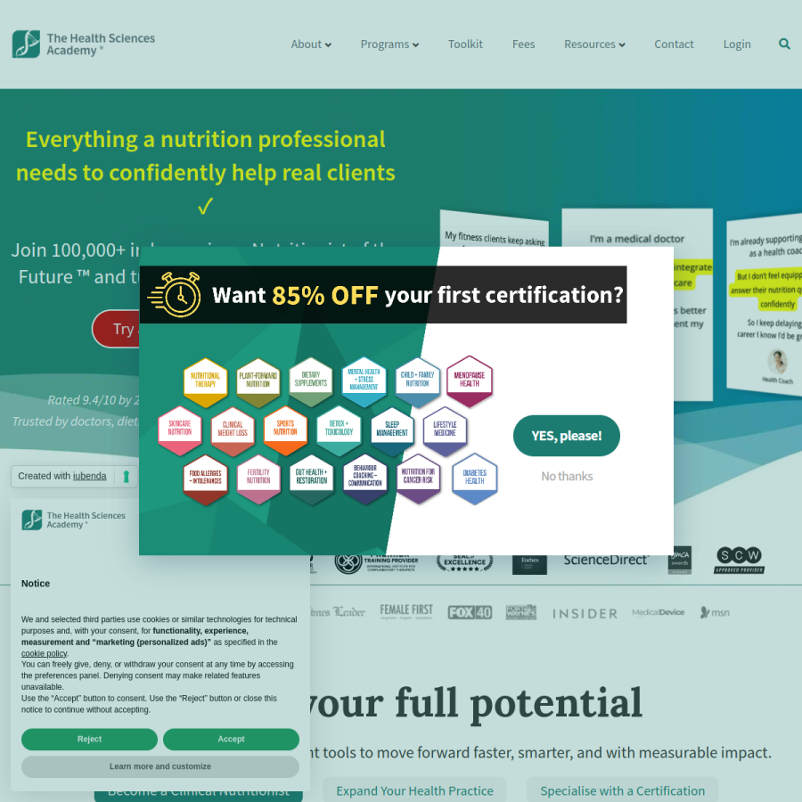 thehealthsciencesacademy.org homepage screenshot