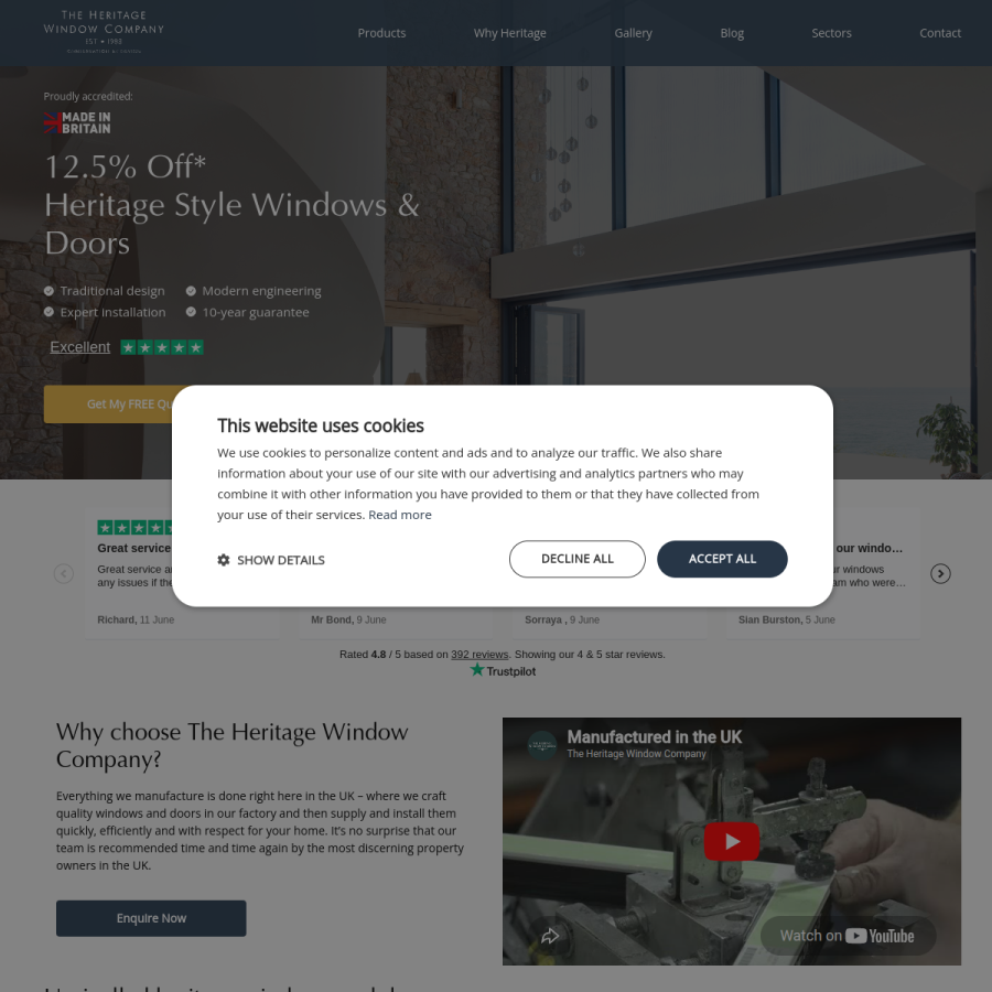 theheritagewindowcompany.co.uk homepage screenshot