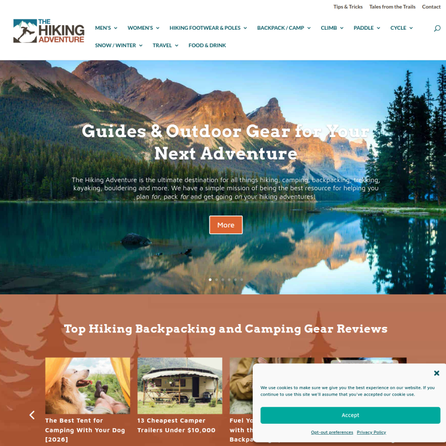 thehikingadventure.com homepage screenshot