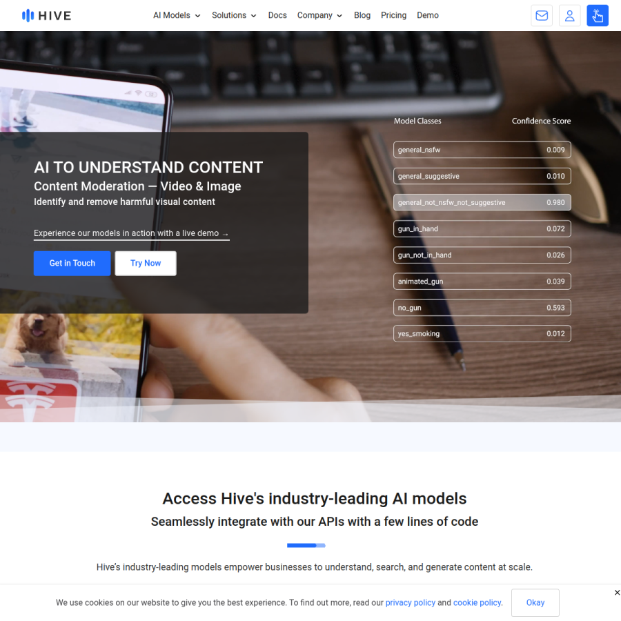 thehive.ai homepage screenshot