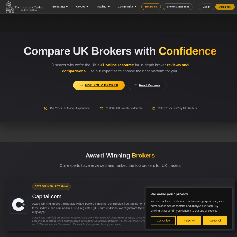theinvestorscentre.co.uk homepage screenshot