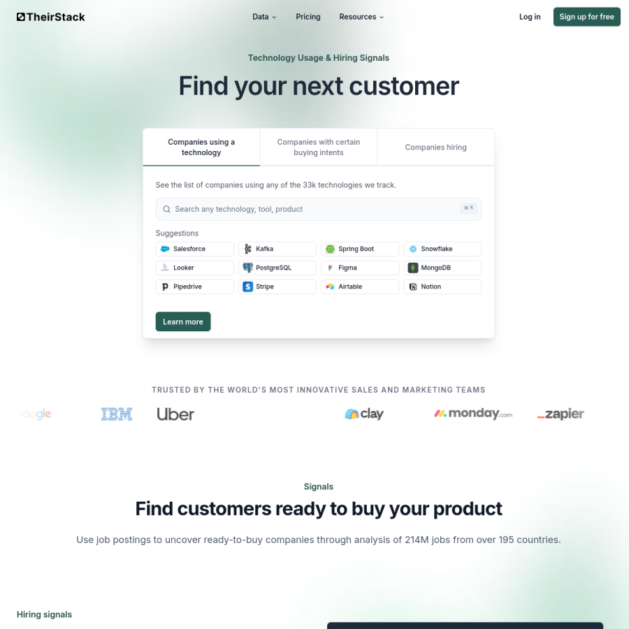 theirstack.com homepage screenshot