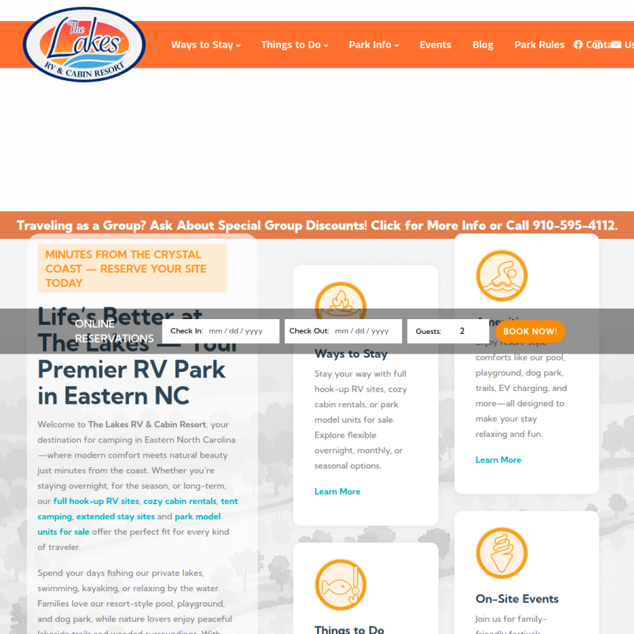 thelakesrvcabinresort.com homepage screenshot