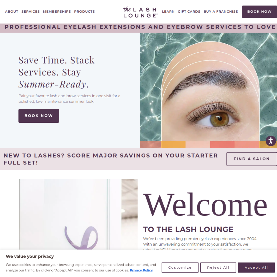 thelashlounge.com homepage screenshot