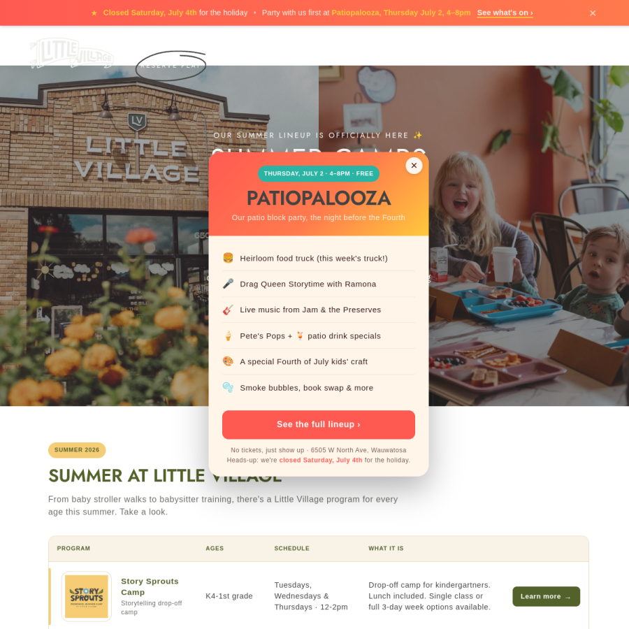 thelittlevillageplaycafe.com homepage screenshot