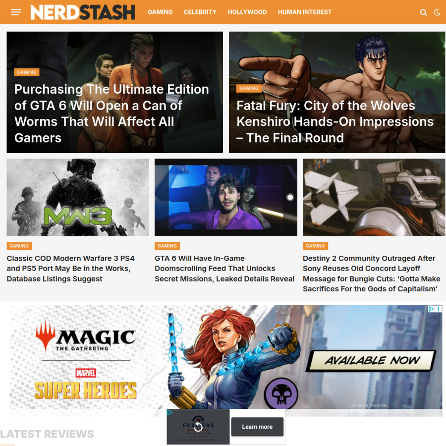 thenerdstash.com homepage screenshot
