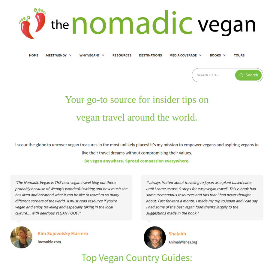 thenomadicvegan.com homepage screenshot