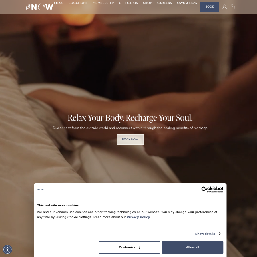thenowmassage.com homepage screenshot