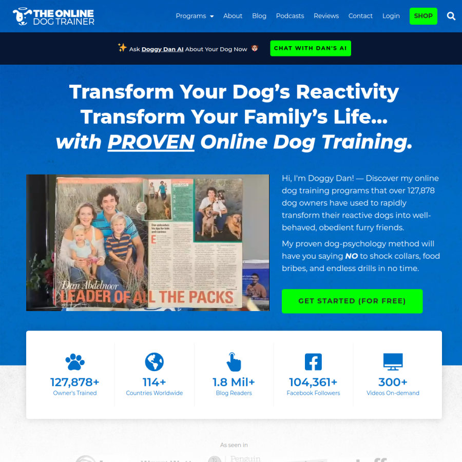 theonlinedogtrainer.com homepage screenshot