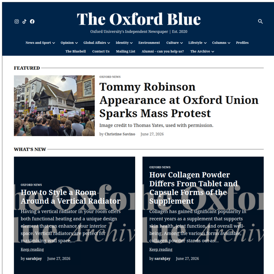 theoxfordblue.co.uk homepage screenshot