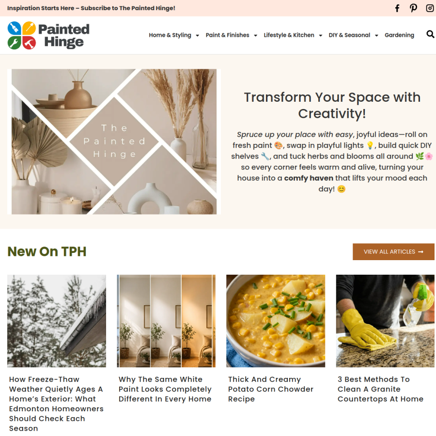 thepaintedhinge.com homepage screenshot