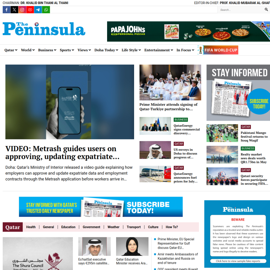 thepeninsulaqatar.com homepage screenshot