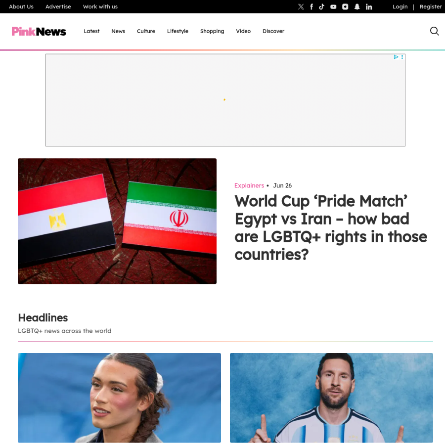 thepinknews.com homepage screenshot