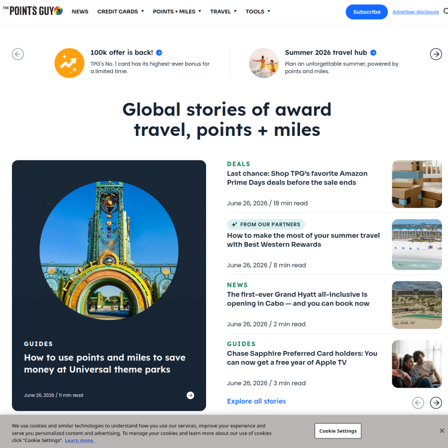 thepointsguy.com homepage screenshot