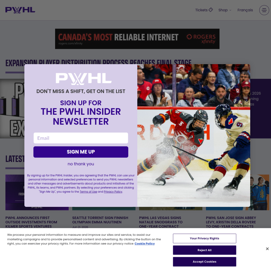 thepwhl.com homepage screenshot