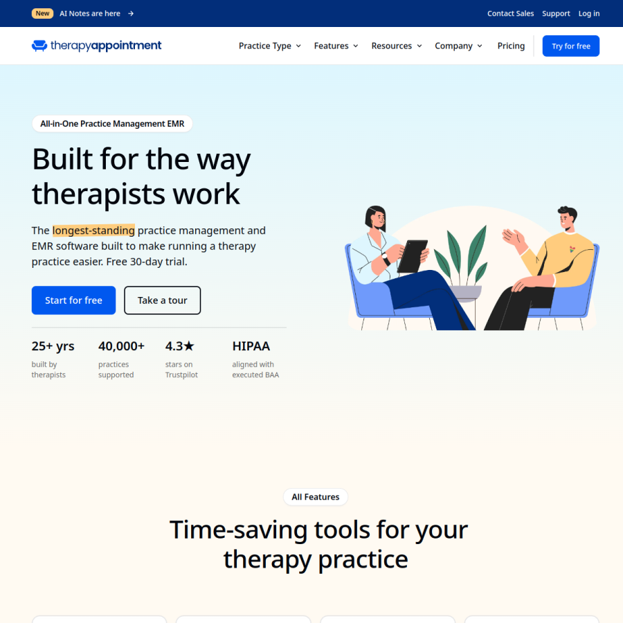 therapyappointment.com homepage screenshot