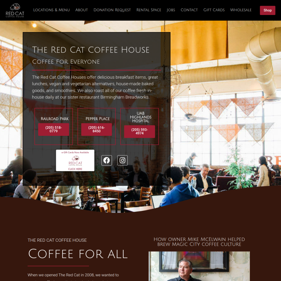 theredcatcoffeehouse.com homepage screenshot