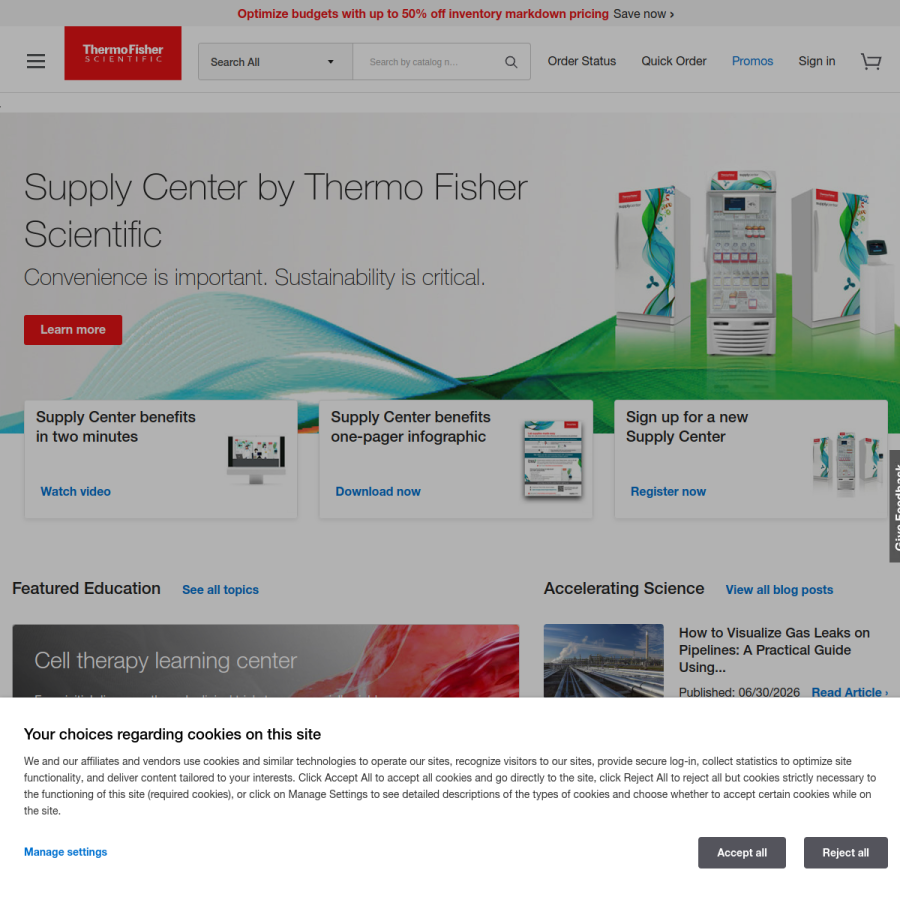 thermofisher.com homepage screenshot