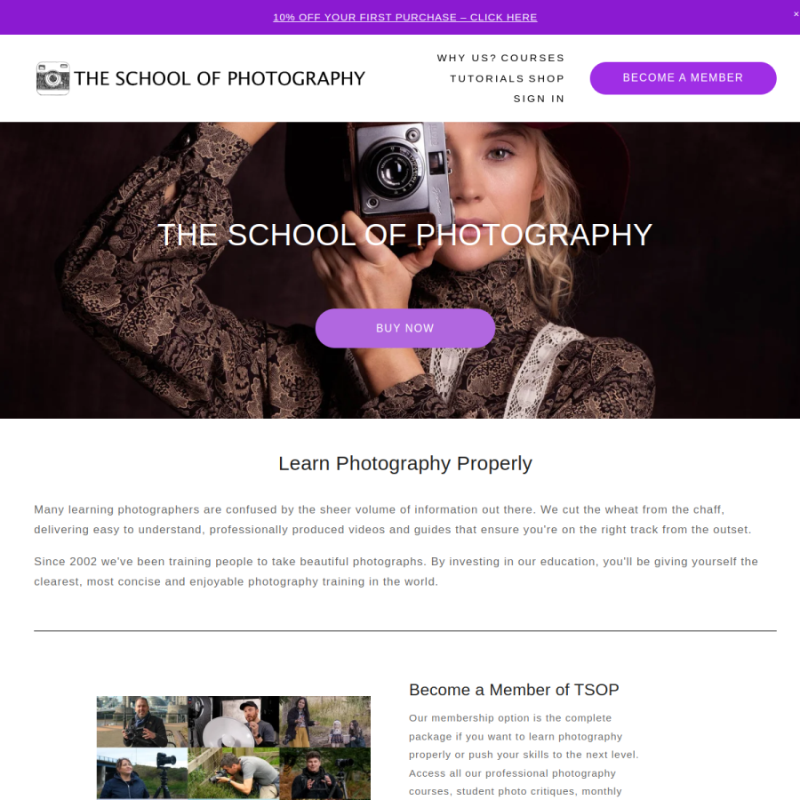 theschoolofphotography.com homepage screenshot