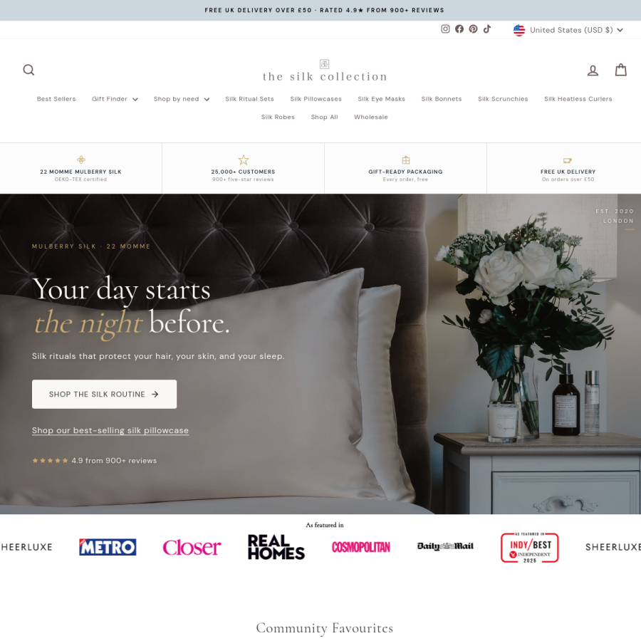 thesilkcollection.co.uk homepage screenshot
