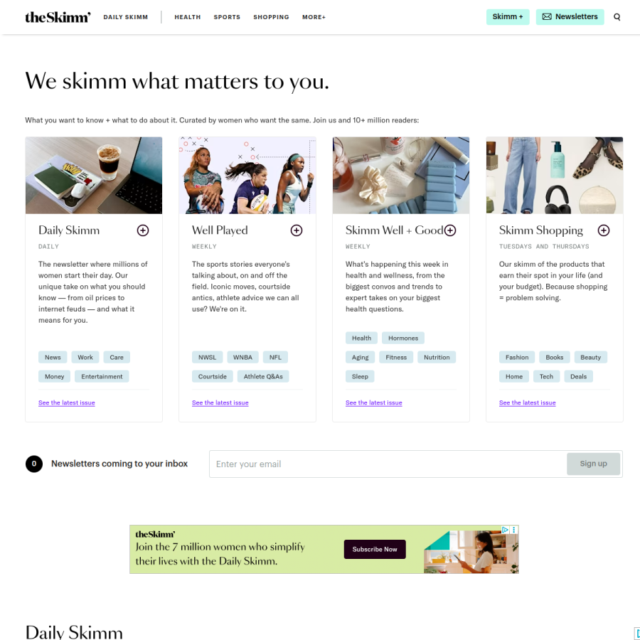 theskimm.com homepage screenshot