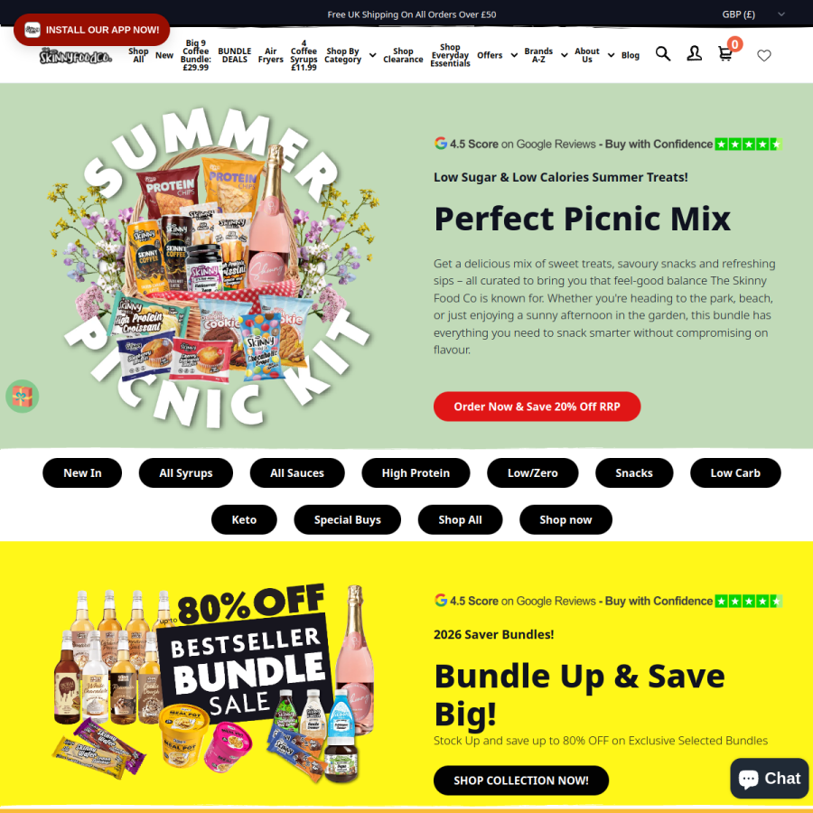 theskinnyfoodco.com homepage screenshot