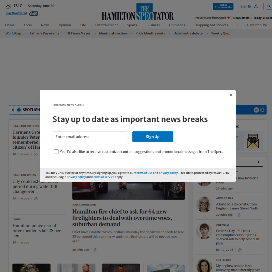 thespec.com homepage screenshot