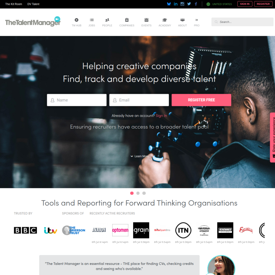 thetalentmanager.com homepage screenshot