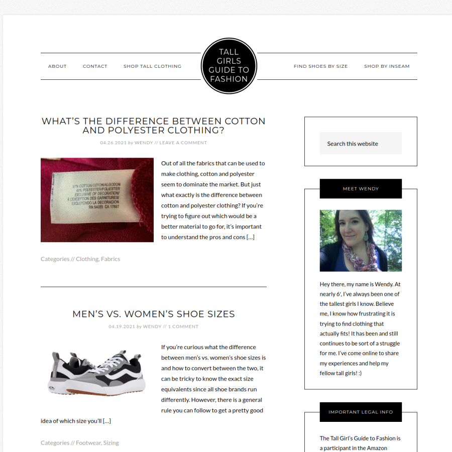 thetallgirlsguidetofashion.com homepage screenshot