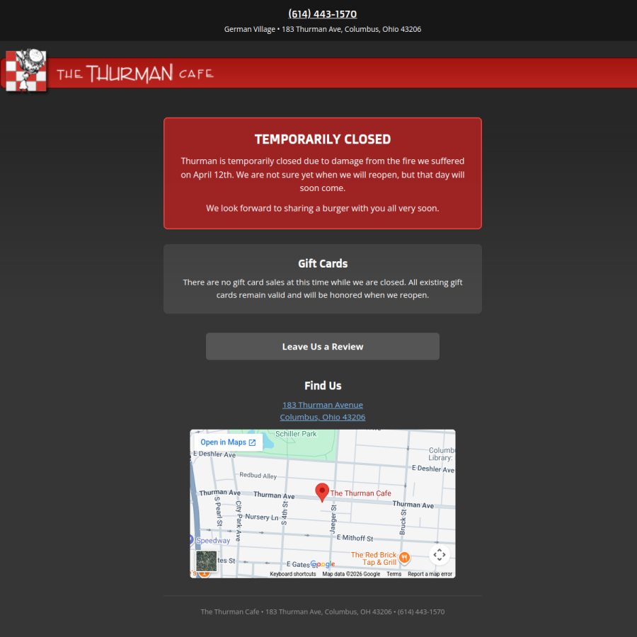 thethurmancafe.com homepage screenshot