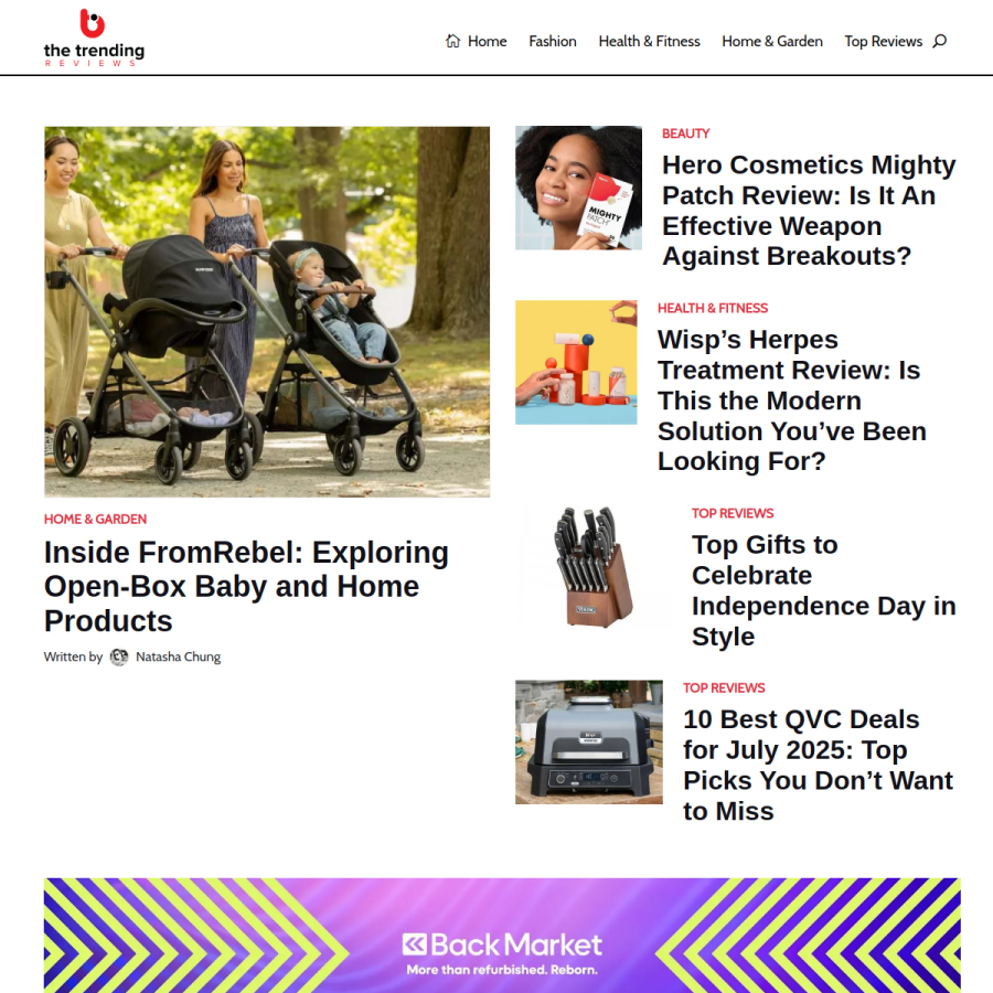 thetrendingreviews.com homepage screenshot