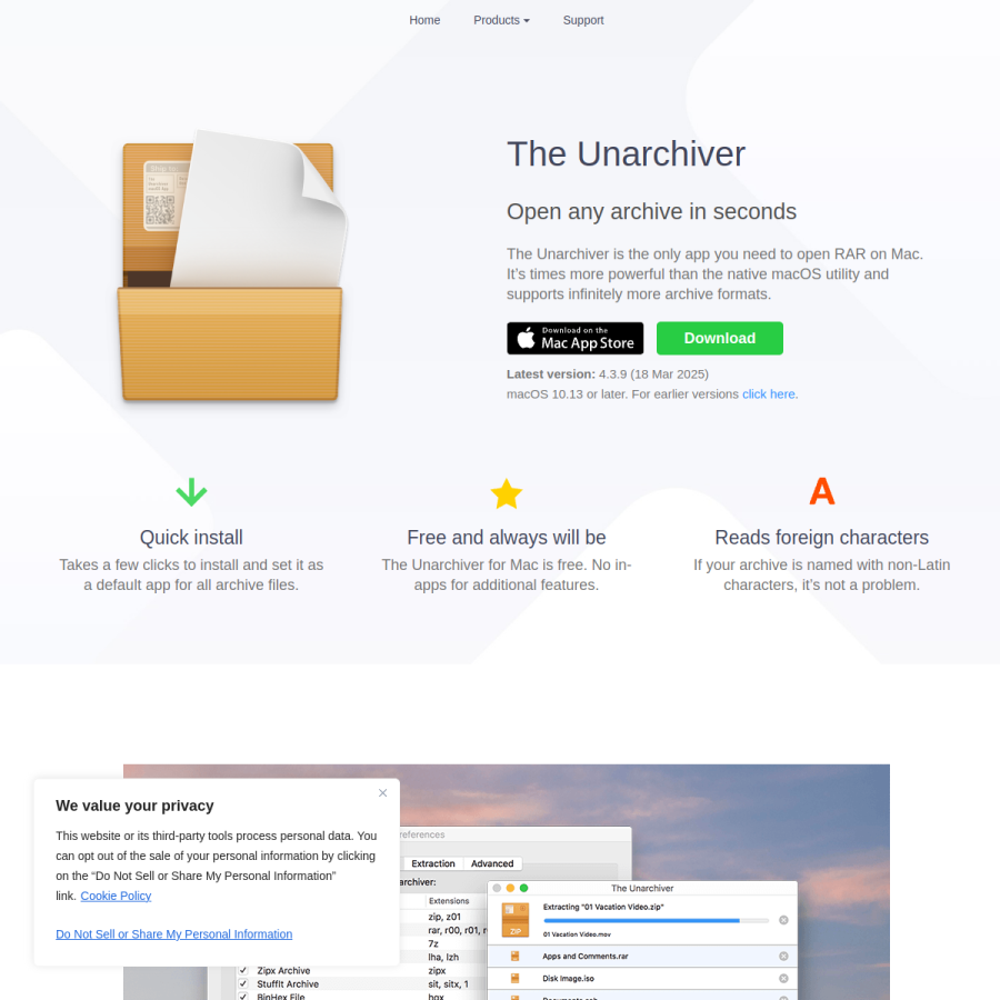 theunarchiver.com homepage screenshot