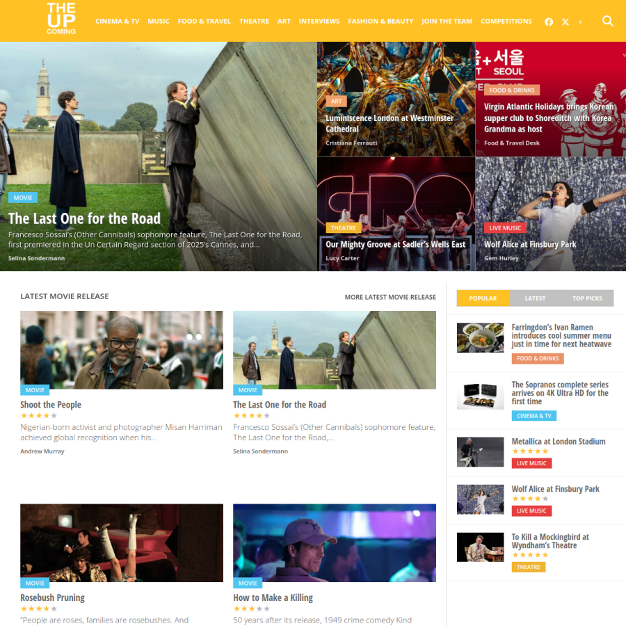theupcoming.co.uk homepage screenshot