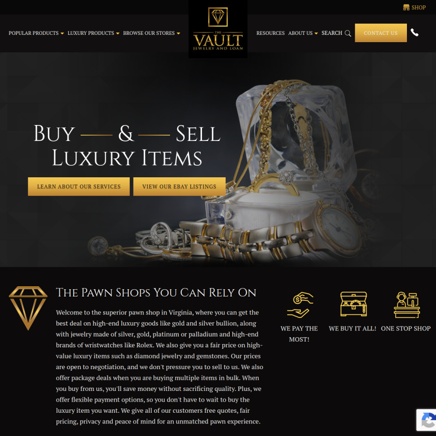thevaultloans.com homepage screenshot