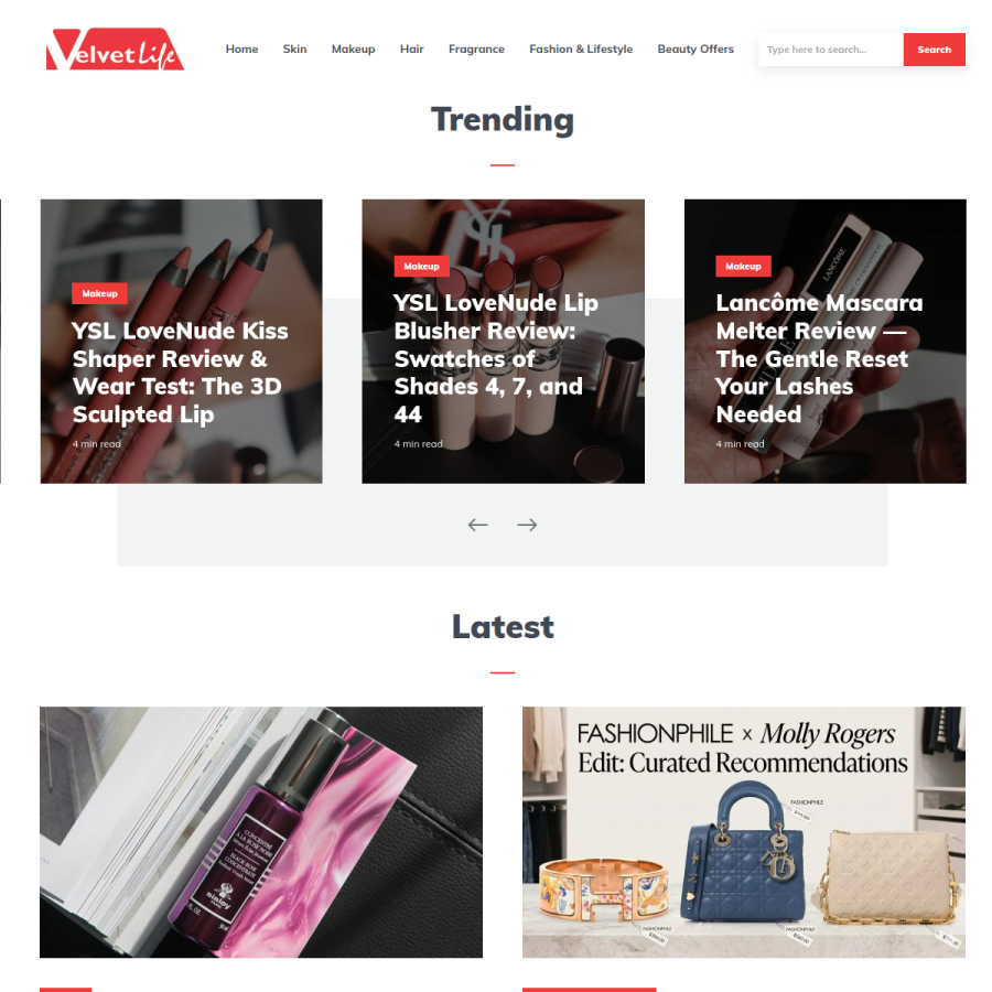 thevelvetlife.com homepage screenshot