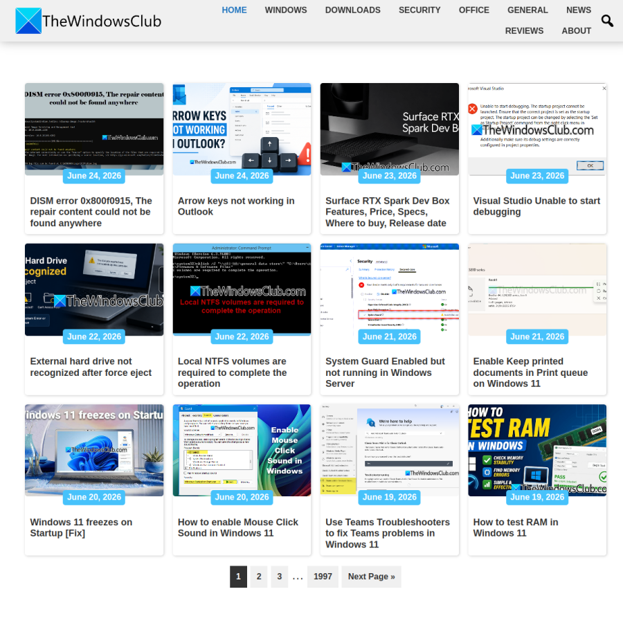 thewindowsclub.com homepage screenshot