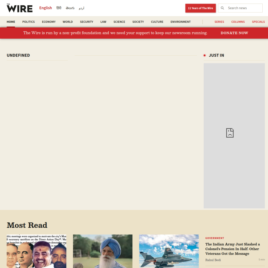 thewire.in homepage screenshot