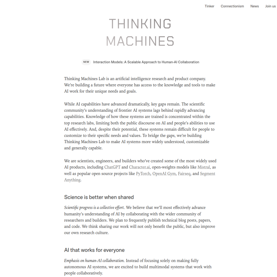 thinkingmachines.ai homepage screenshot