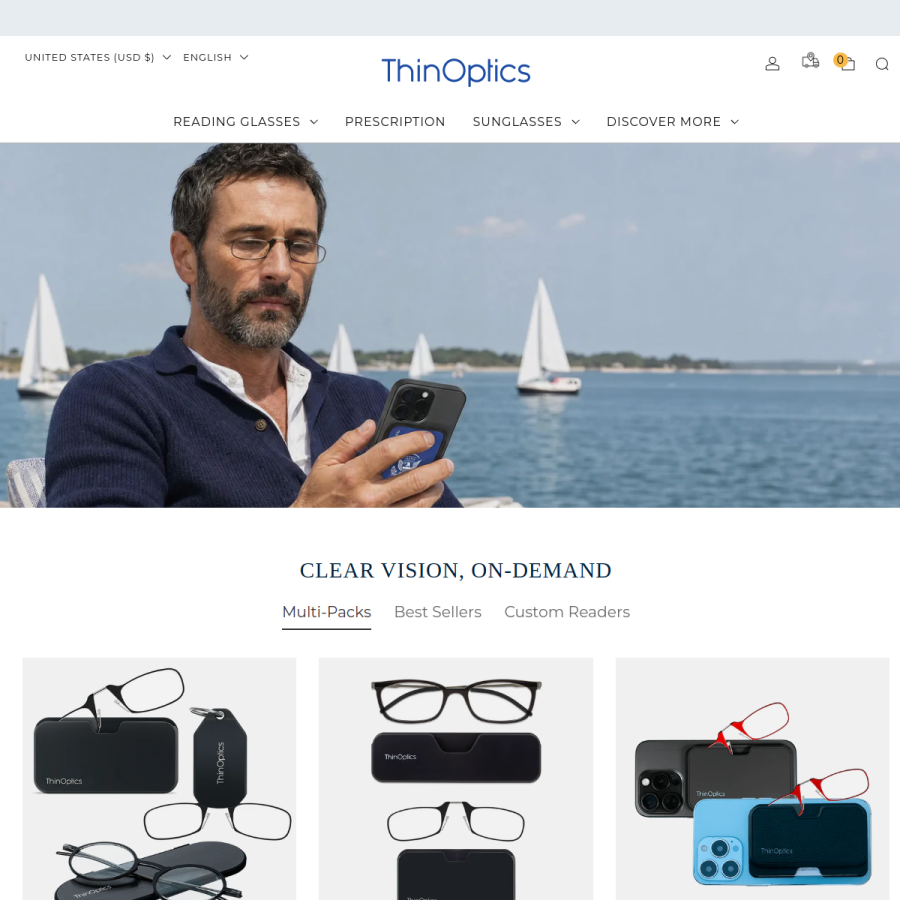 thinoptics.com homepage screenshot