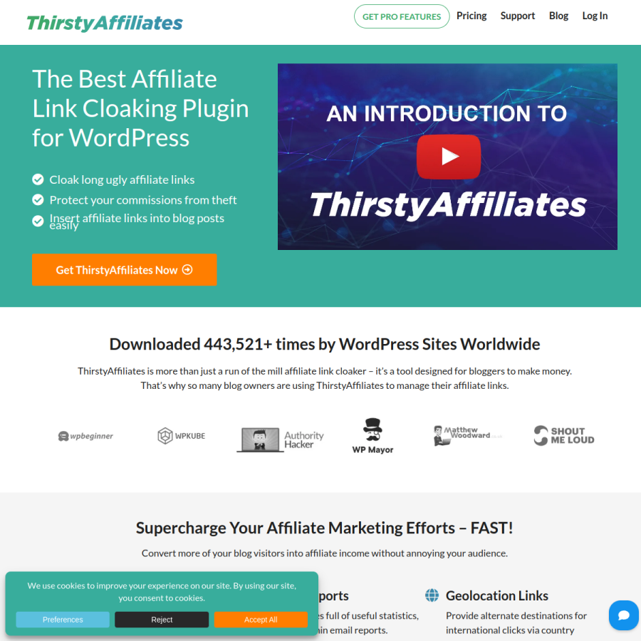 thirstyaffiliates.com homepage screenshot