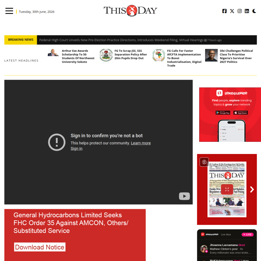 thisdaylive.com homepage screenshot