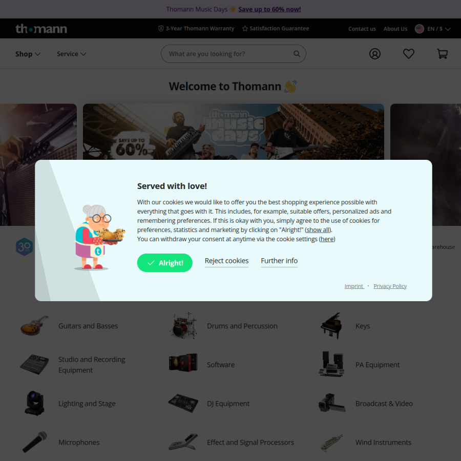 thomann.de homepage screenshot