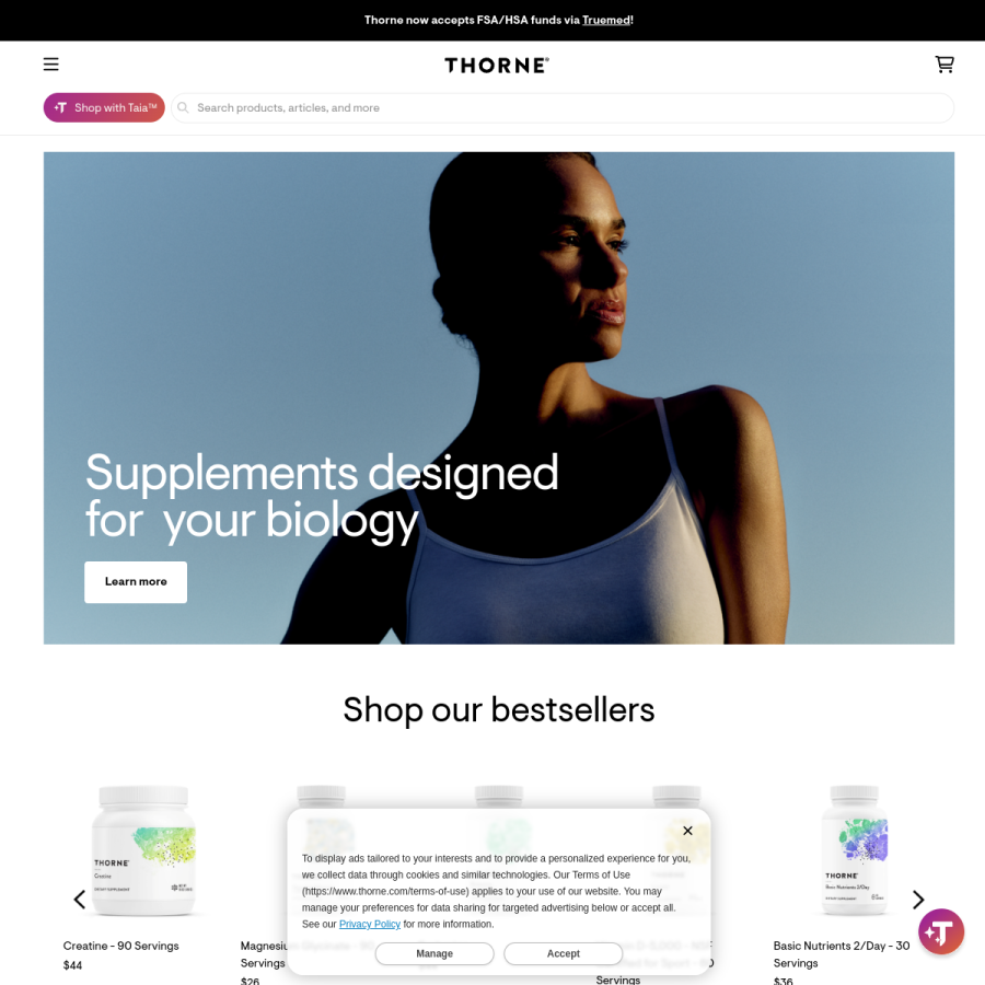 thorne.com homepage screenshot